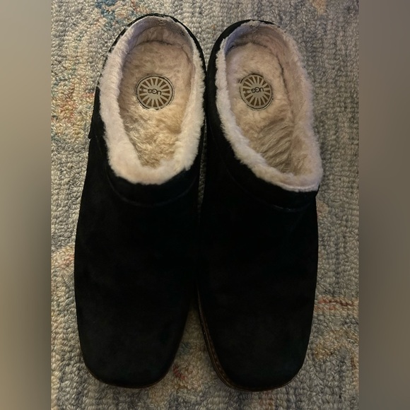 UGG Australia Shoreham Clog Women’s 7 Black Suede Sheepskin‎ Slipper Shoe Mule - Picture 6 of 6